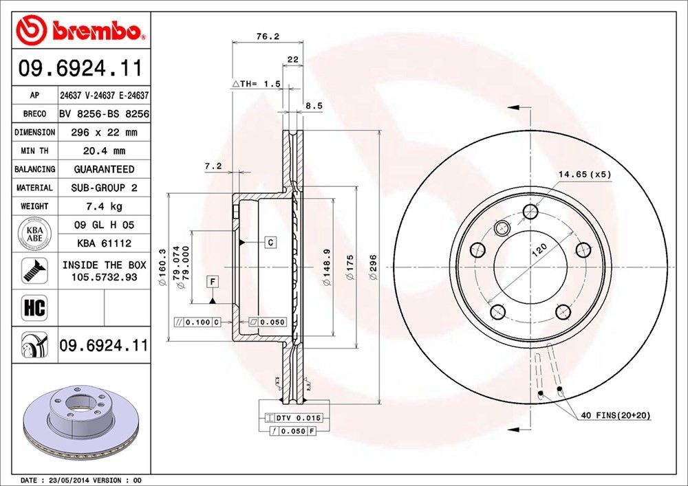 brembo disc brake rotor  frsport 09.6924.11