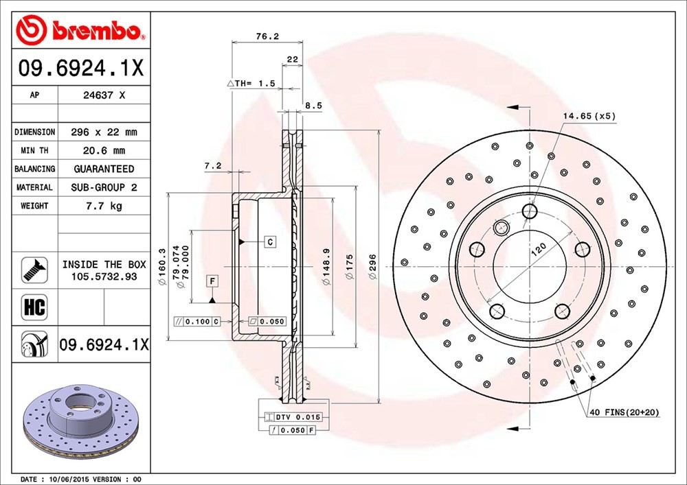 brembo disc brake rotor  frsport 09.6924.1x