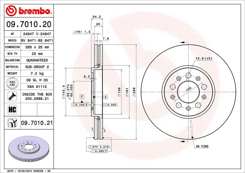 brembo disc brake rotor  frsport 09.7010.21