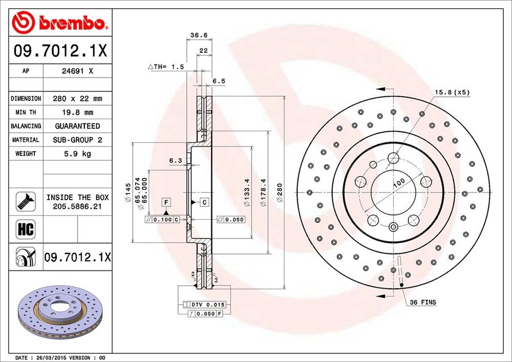 brembo disc brake rotor  frsport 09.7012.1x