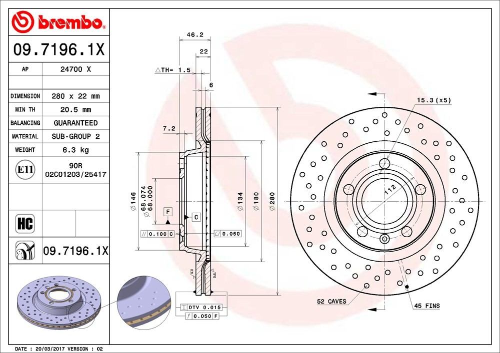 brembo disc brake rotor  frsport 09.7196.1x