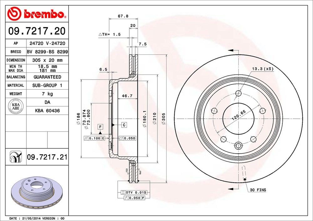 brembo disc brake rotor  frsport 09.7217.21