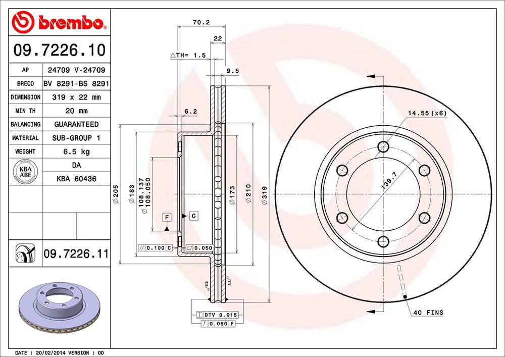 brembo disc brake rotor  frsport 09.7226.11