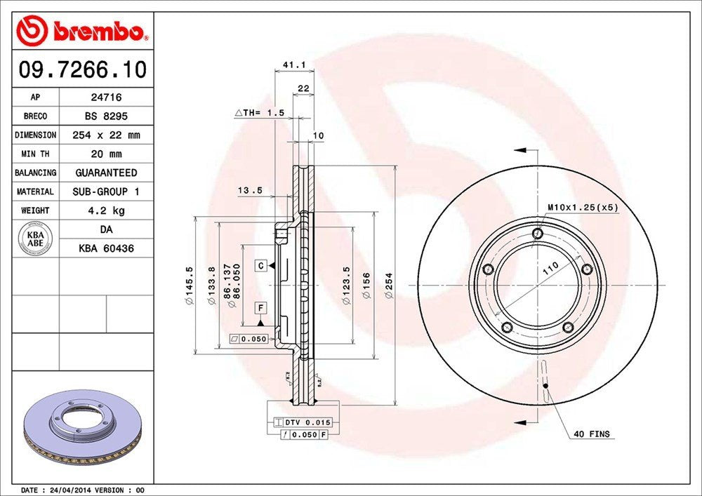 brembo disc brake rotor  frsport 09.7266.10