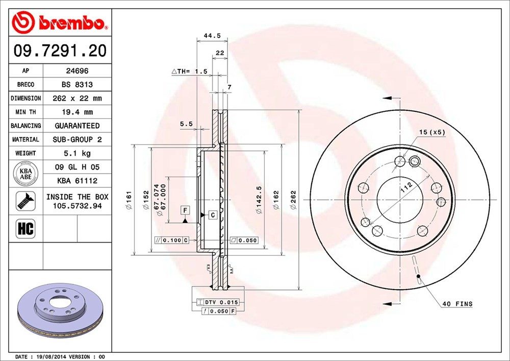 brembo disc brake rotor  frsport 09.7291.20