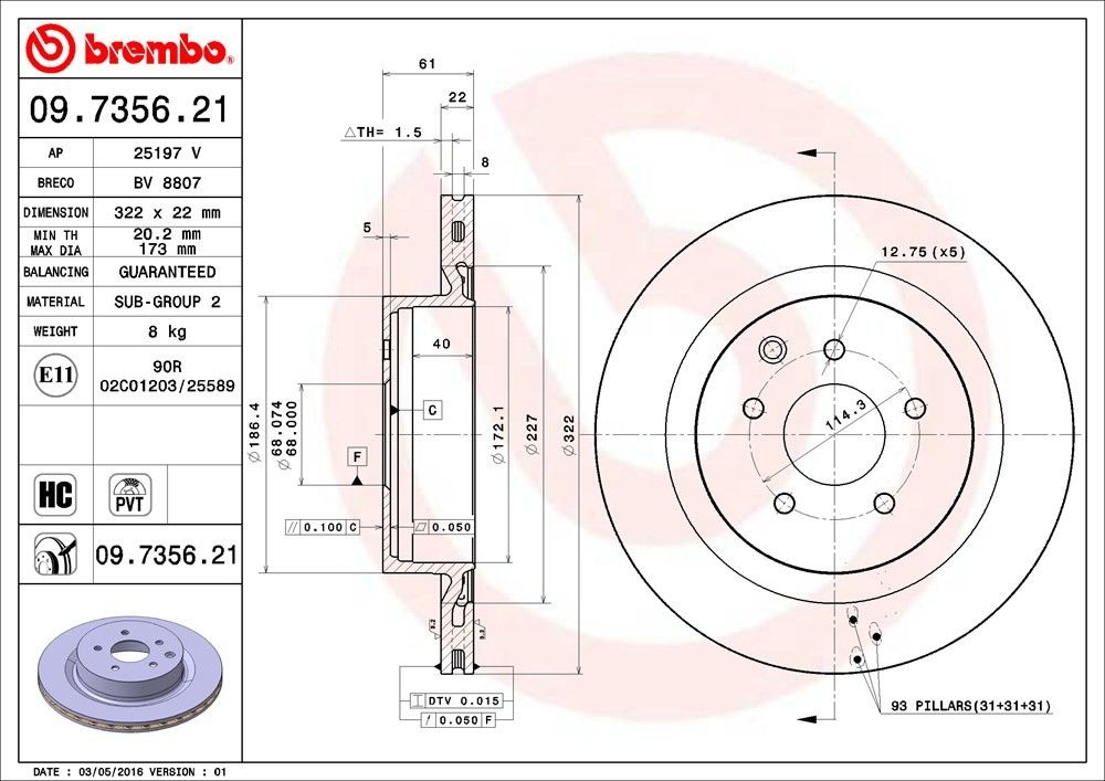 brembo disc brake rotor  frsport 09.7356.21