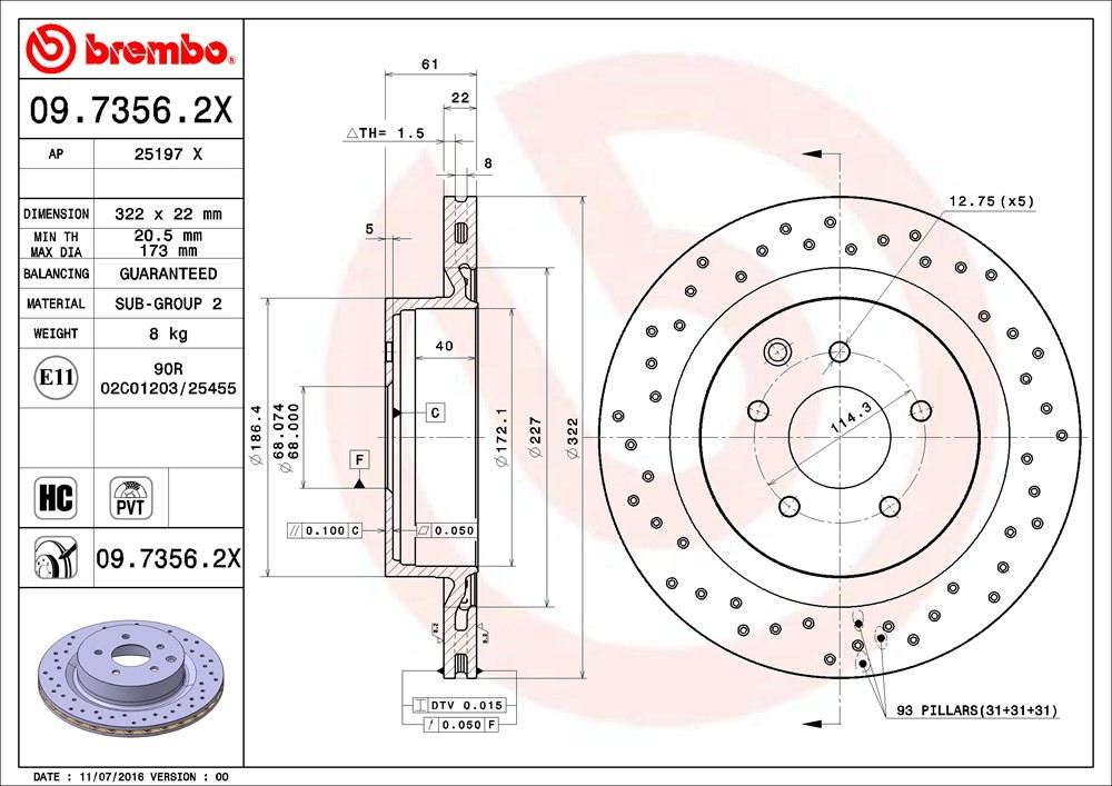 brembo disc brake rotor  frsport 09.7356.2x