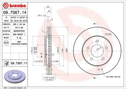 brembo disc brake rotor  frsport 09.7367.11