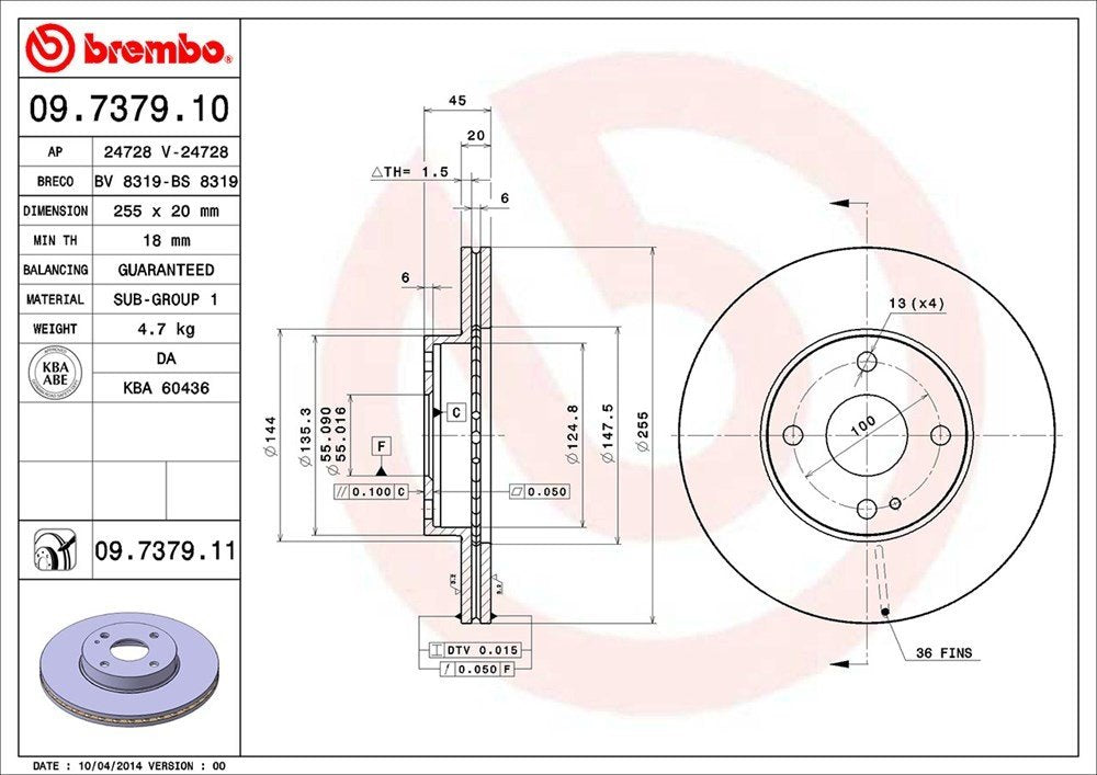 brembo disc brake rotor  frsport 09.7379.11