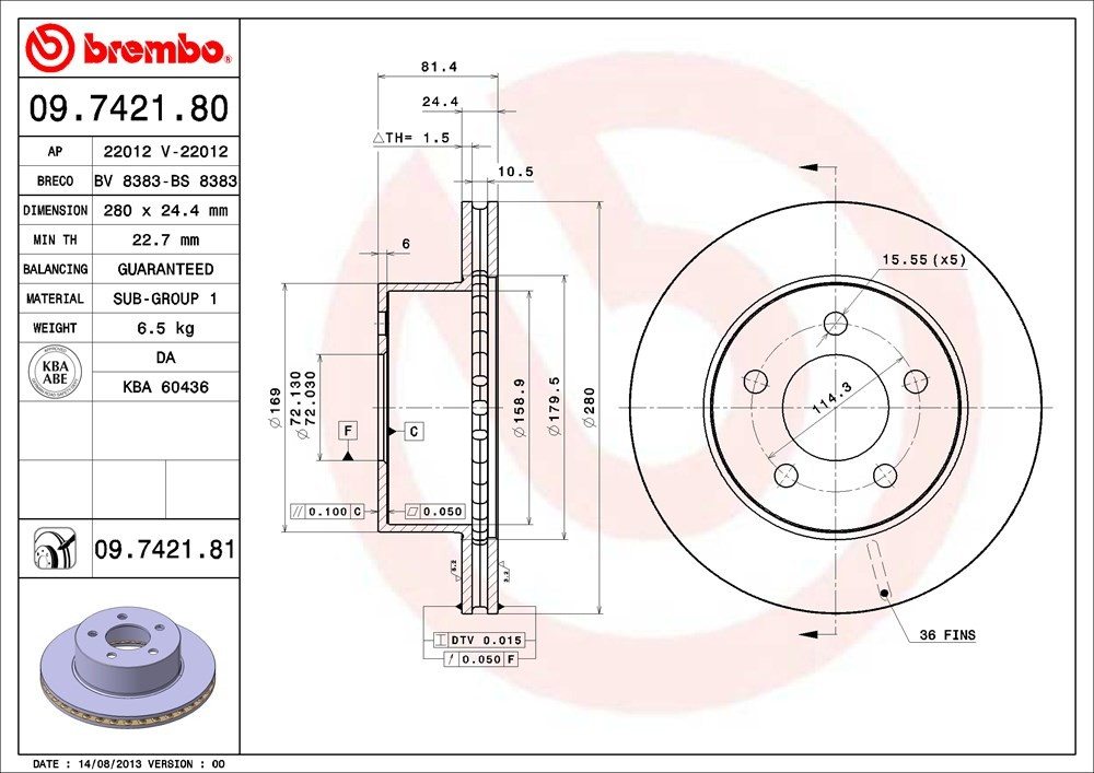 brembo disc brake rotor  frsport 09.7421.81