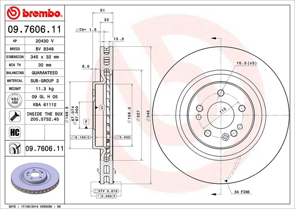 brembo disc brake rotor  frsport 09.7606.11