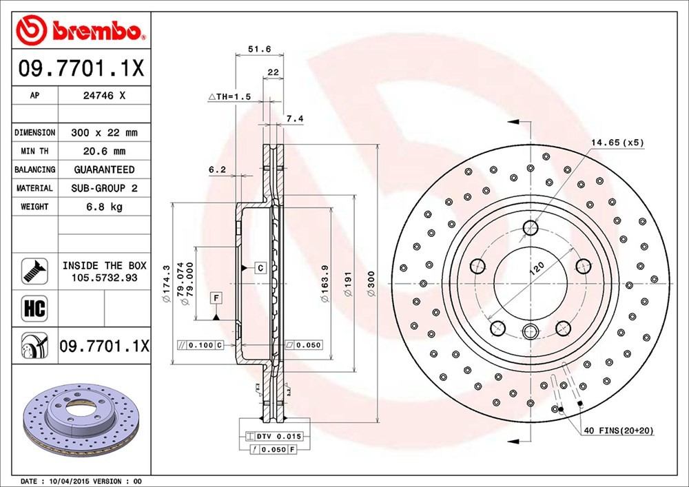 brembo disc brake rotor  frsport 09.7701.1x