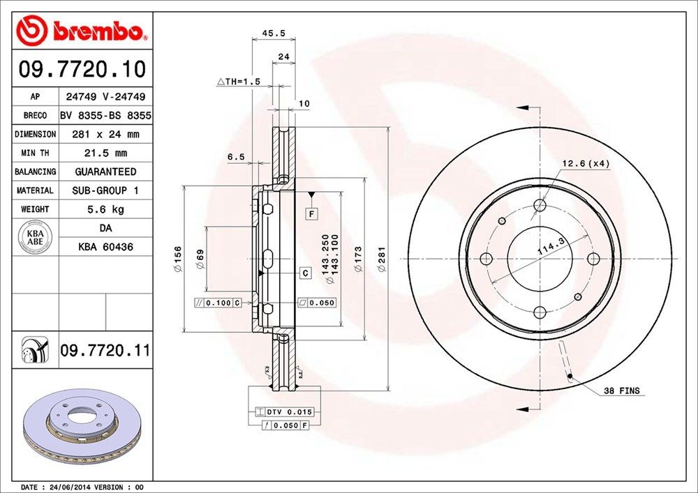 brembo disc brake rotor  frsport 09.7720.11