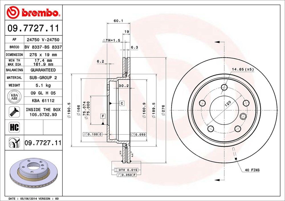 brembo disc brake rotor  frsport 09.7727.11