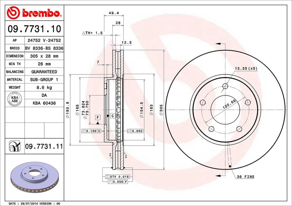 brembo disc brake rotor  frsport 09.7731.11