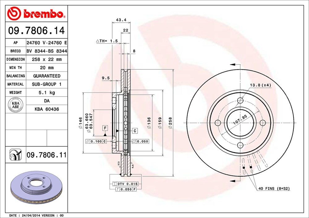 brembo disc brake rotor  frsport 09.7806.11