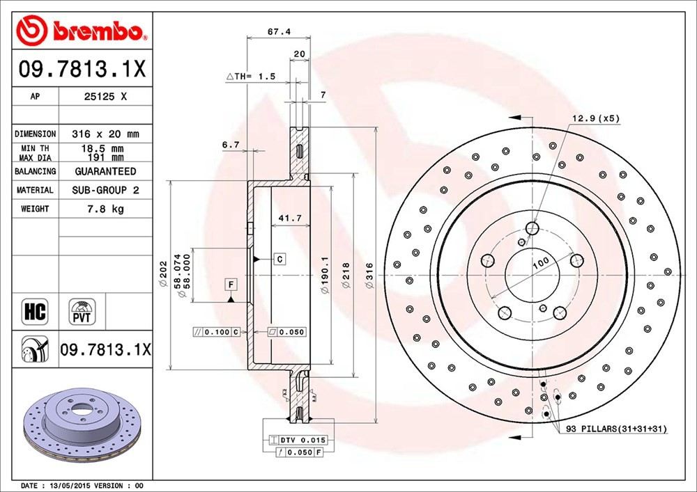 brembo disc brake rotor  frsport 09.7813.1x