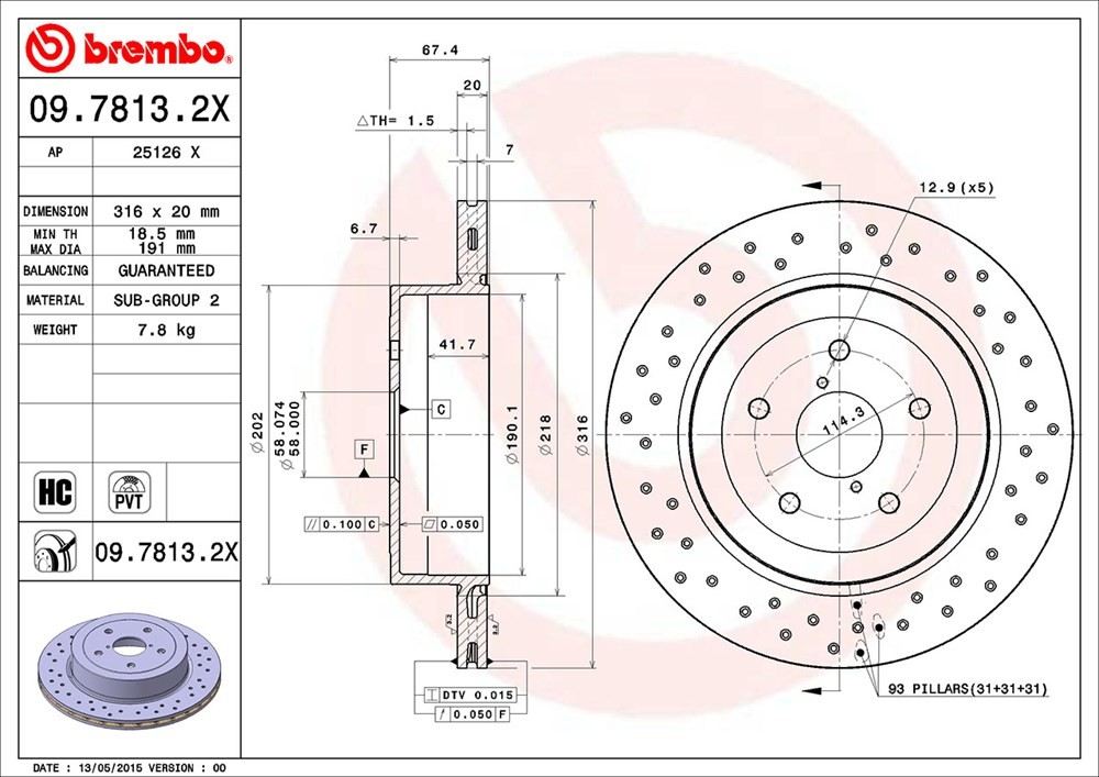 brembo disc brake rotor  frsport 09.7813.2x