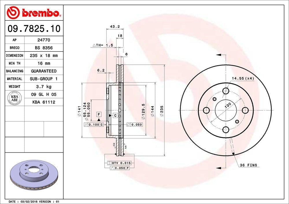 brembo disc brake rotor  frsport 09.7825.10