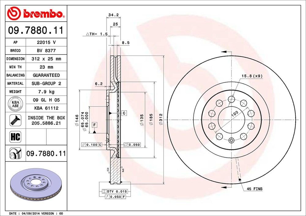 brembo disc brake rotor  frsport 09.7880.11