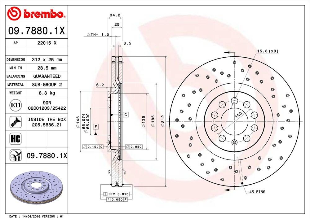 brembo disc brake rotor  frsport 09.7880.1x