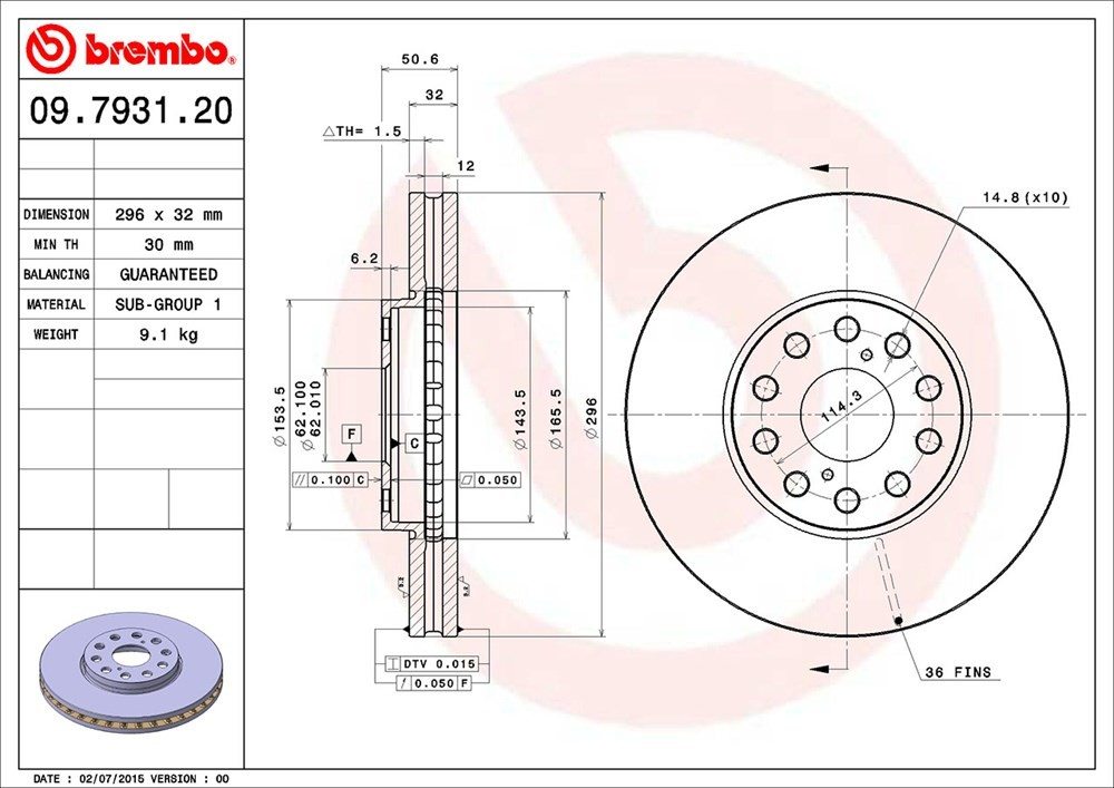 brembo disc brake rotor  frsport 09.7931.20