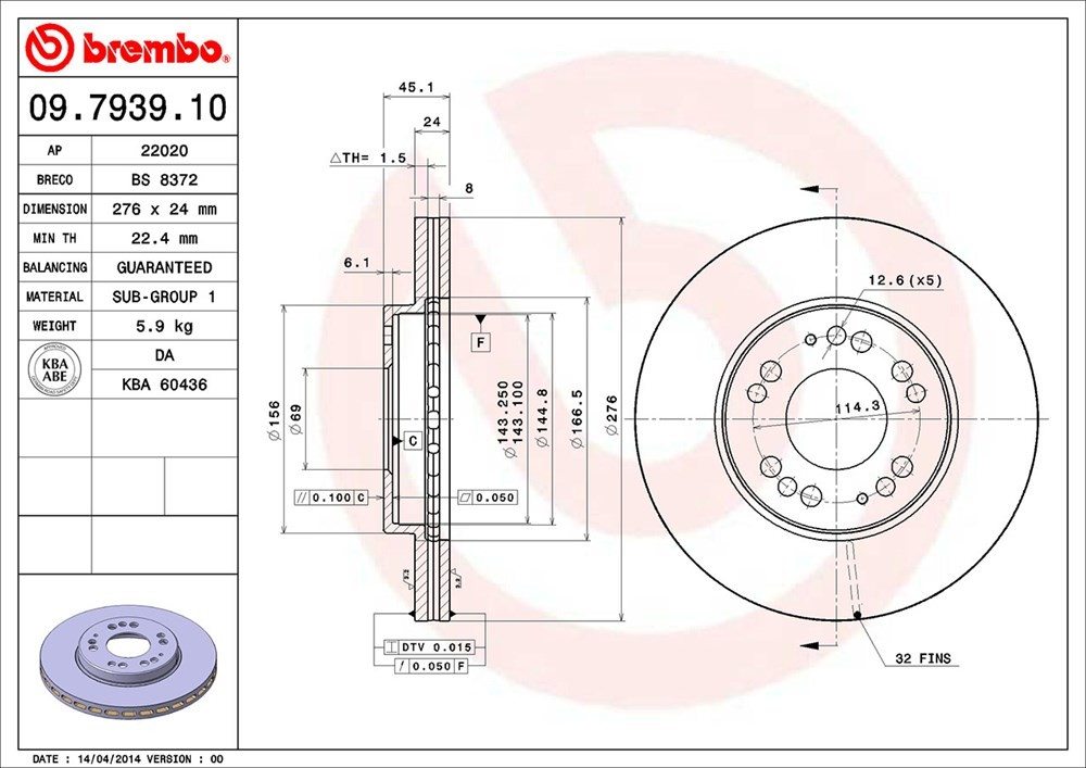 brembo disc brake rotor  frsport 09.7939.10