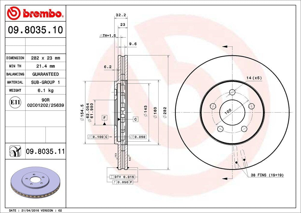 brembo disc brake rotor  frsport 09.8035.11