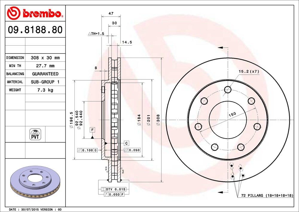 brembo disc brake rotor  frsport 09.8188.81