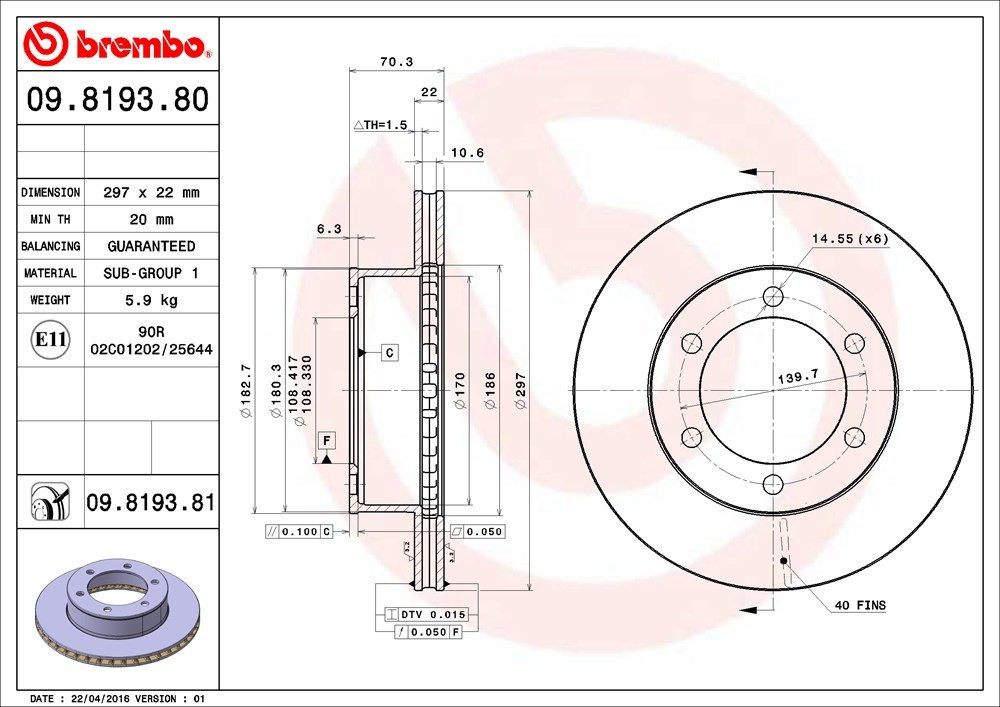 brembo disc brake rotor  frsport 09.8193.81