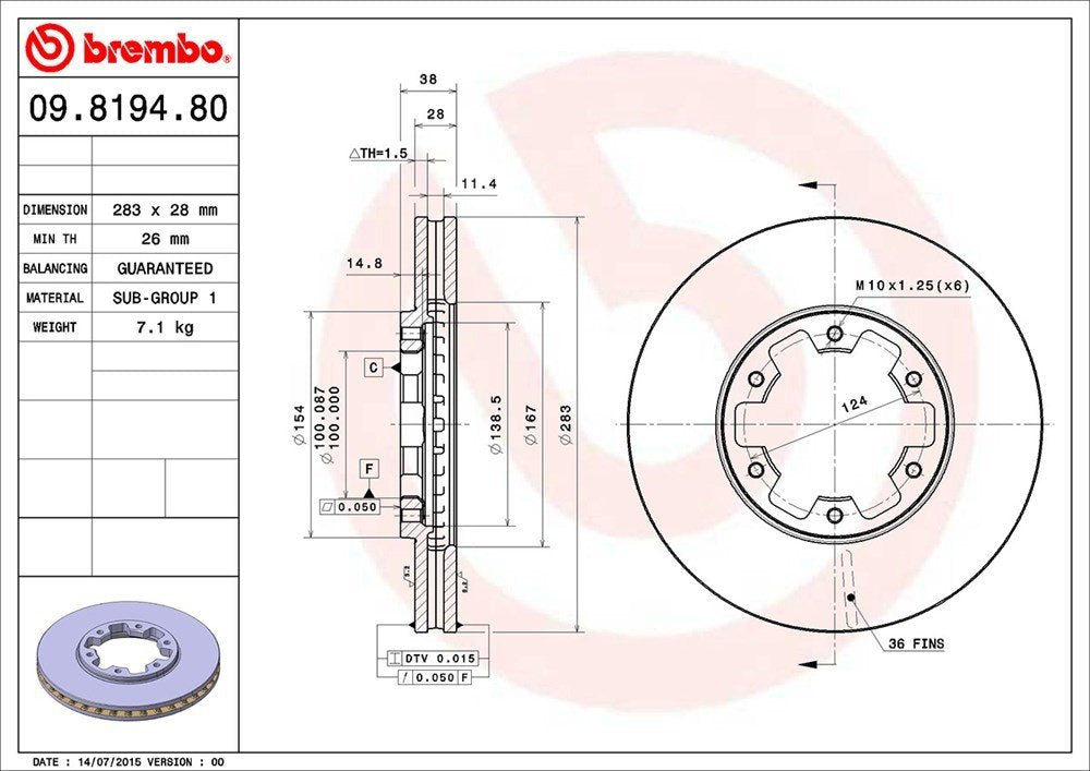 brembo disc brake rotor  frsport 09.8194.80