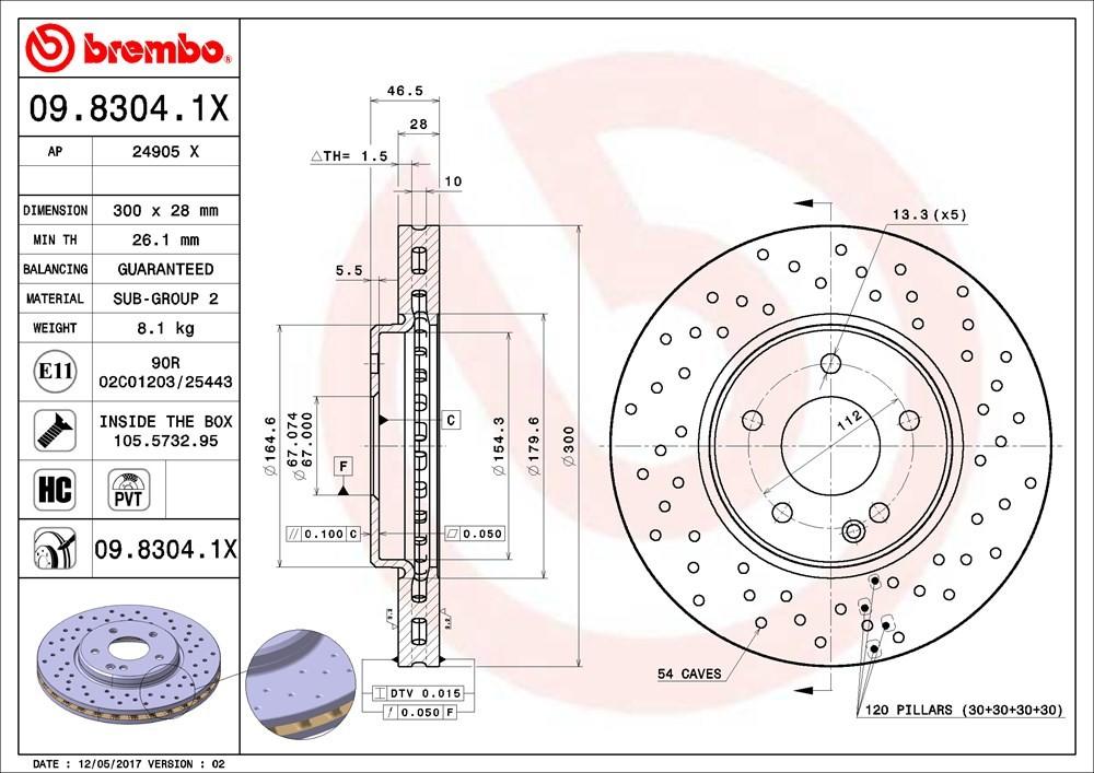 brembo disc brake rotor  frsport 09.8304.1x