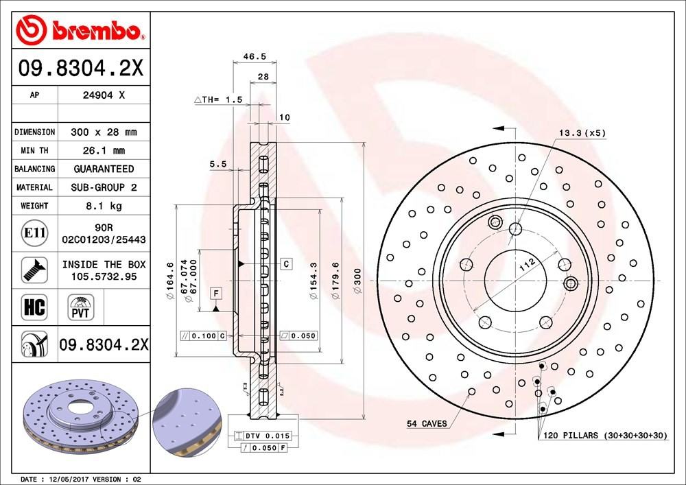 brembo disc brake rotor  frsport 09.8304.2x