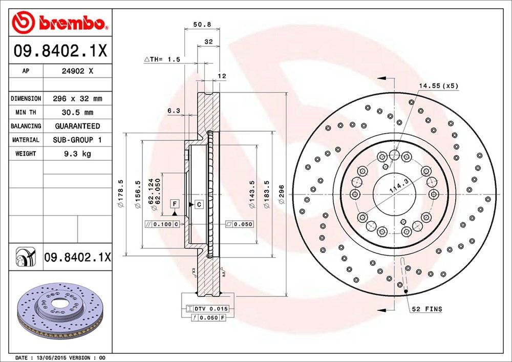 brembo disc brake rotor  frsport 09.8402.1x