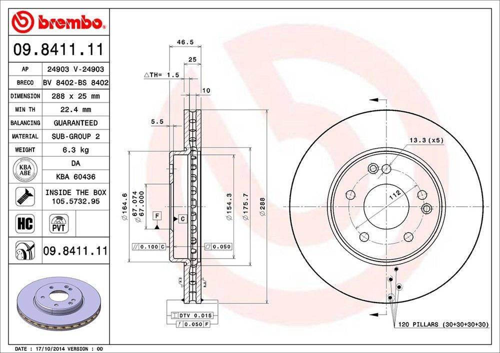 brembo disc brake rotor  frsport 09.8411.11