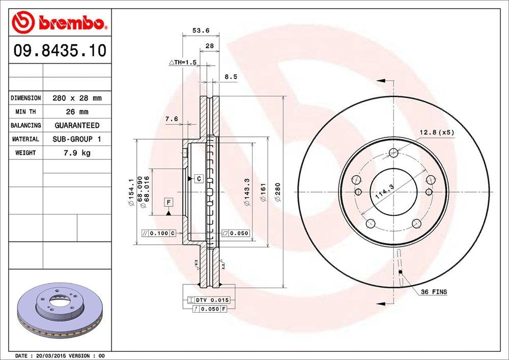 brembo disc brake rotor  frsport 09.8435.10