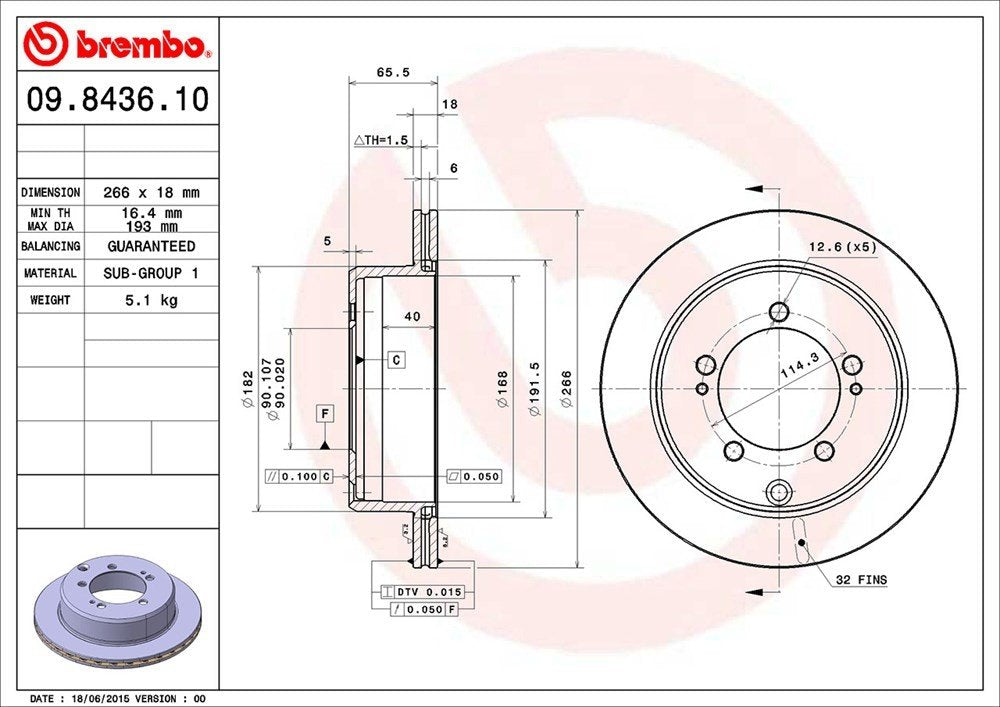 brembo disc brake rotor  frsport 09.8436.10