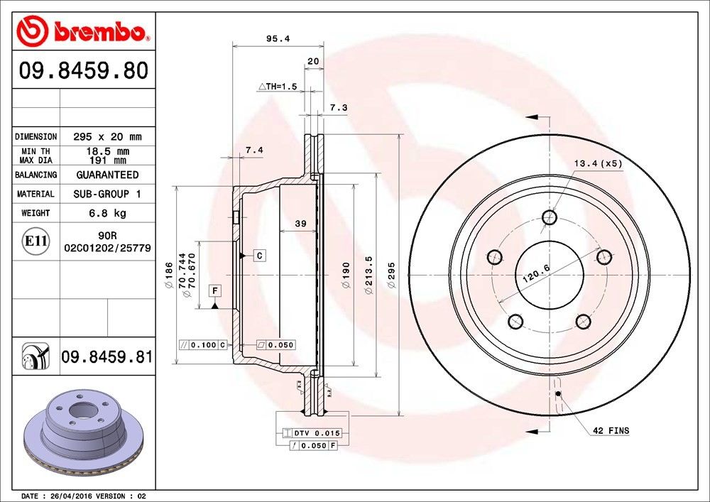 brembo disc brake rotor  frsport 09.8459.81