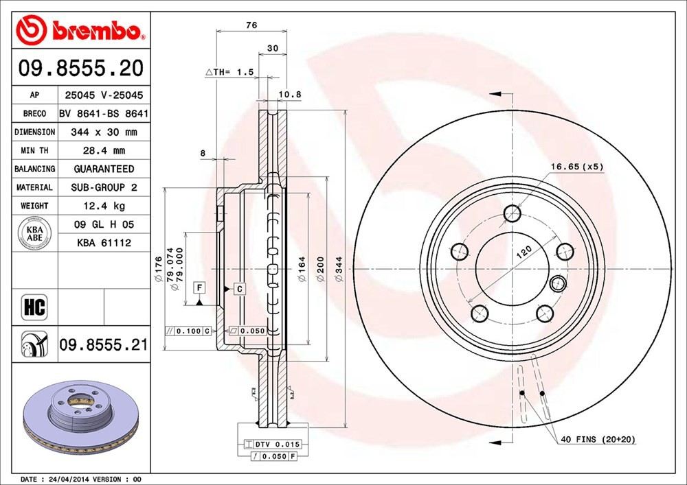 brembo disc brake rotor  frsport 09.8555.21