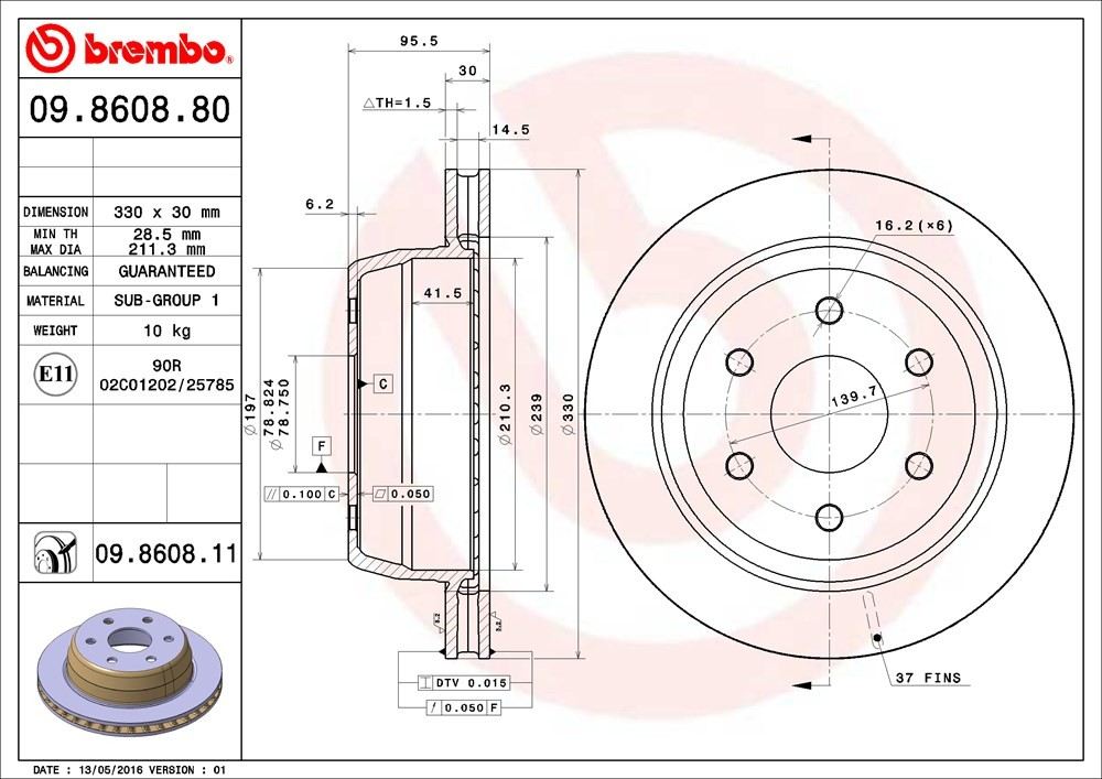 brembo disc brake rotor  frsport 09.8608.81