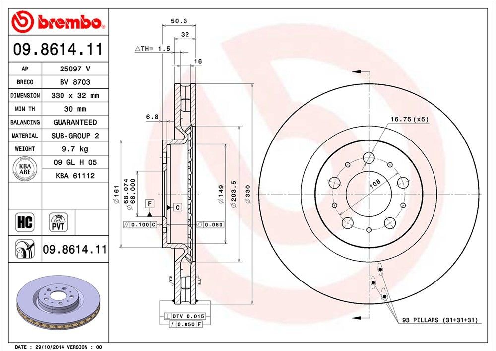 brembo disc brake rotor  frsport 09.8614.11