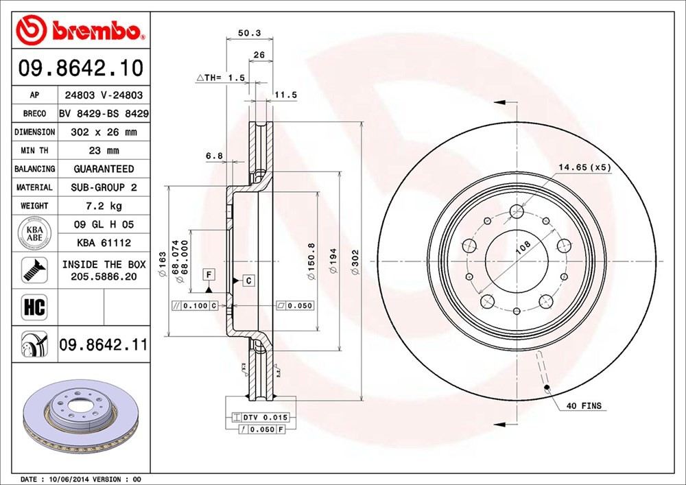 brembo disc brake rotor  frsport 09.8642.11