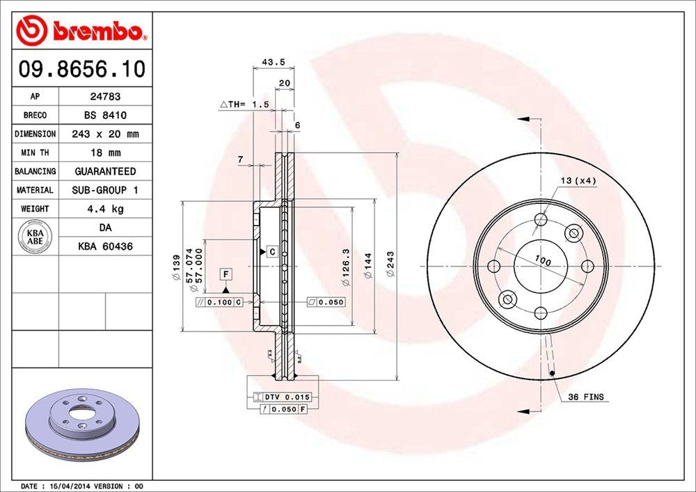 brembo disc brake rotor  frsport 09.8656.10