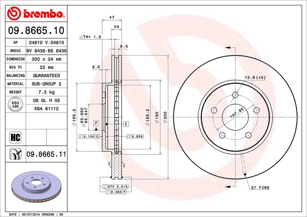 brembo disc brake rotor  frsport 09.8665.11