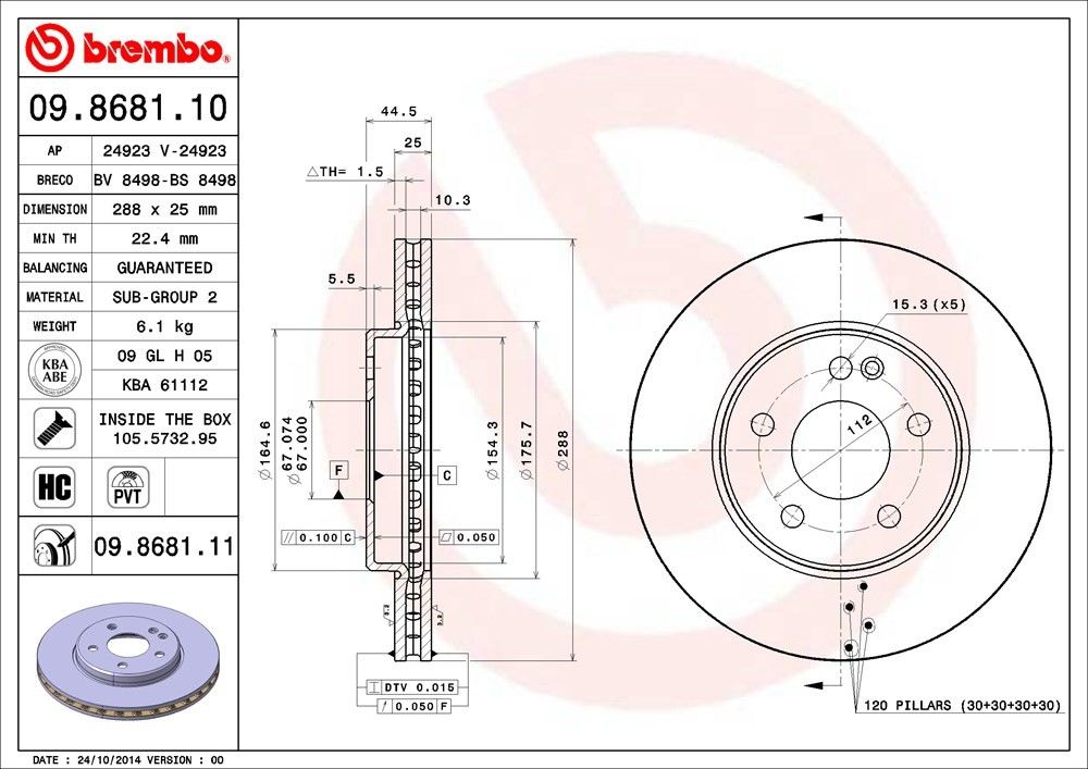 brembo disc brake rotor  frsport 09.8681.11