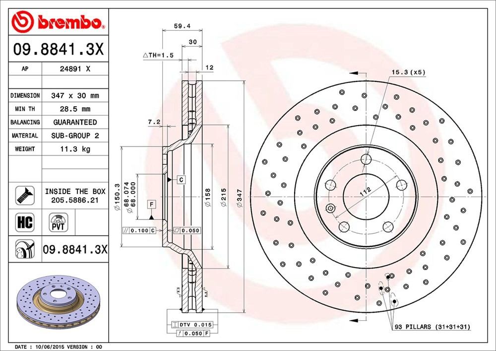 brembo disc brake rotor  frsport 09.8841.3x