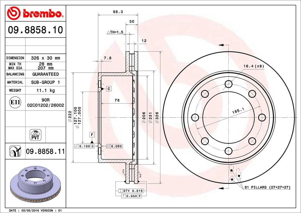 brembo disc brake rotor  frsport 09.8858.11