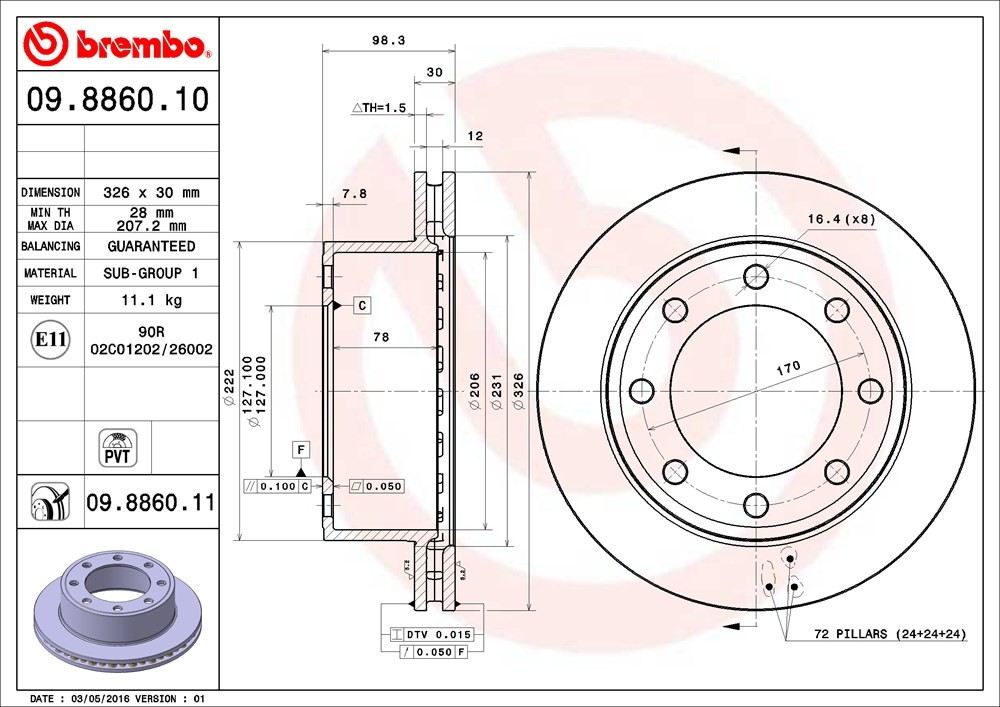 brembo disc brake rotor  frsport 09.8860.11