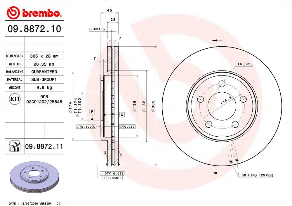 brembo disc brake rotor  frsport 09.8872.11