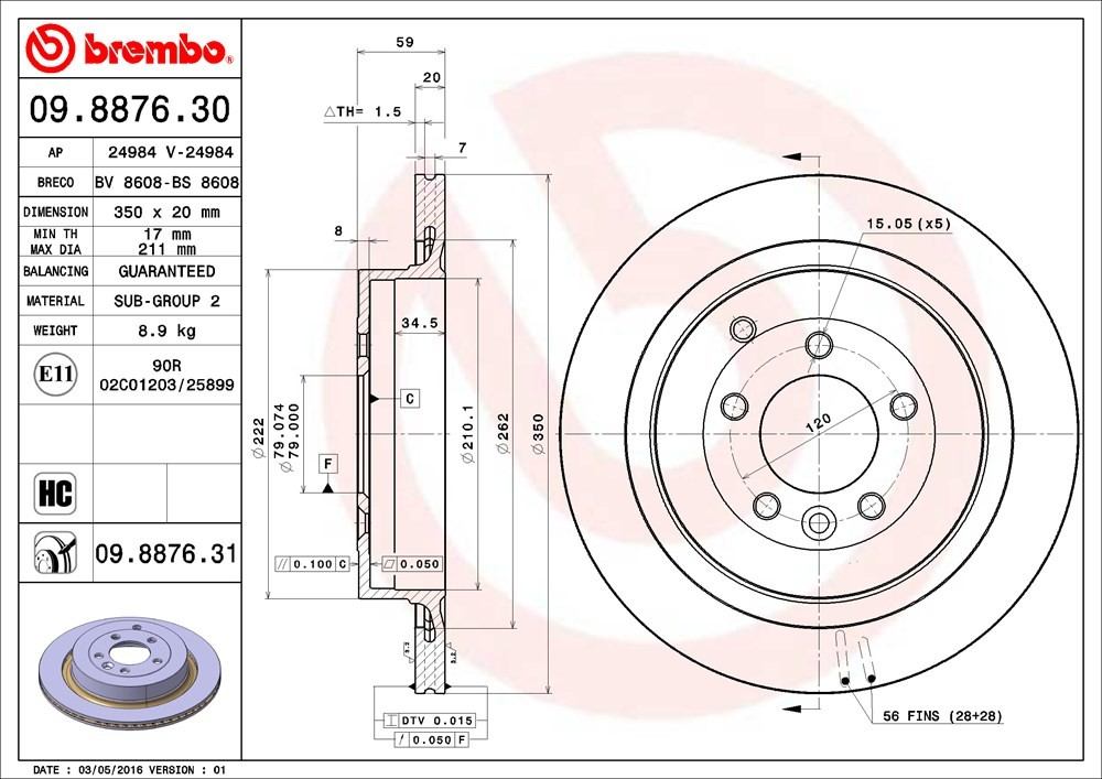 brembo disc brake rotor  frsport 09.8876.31